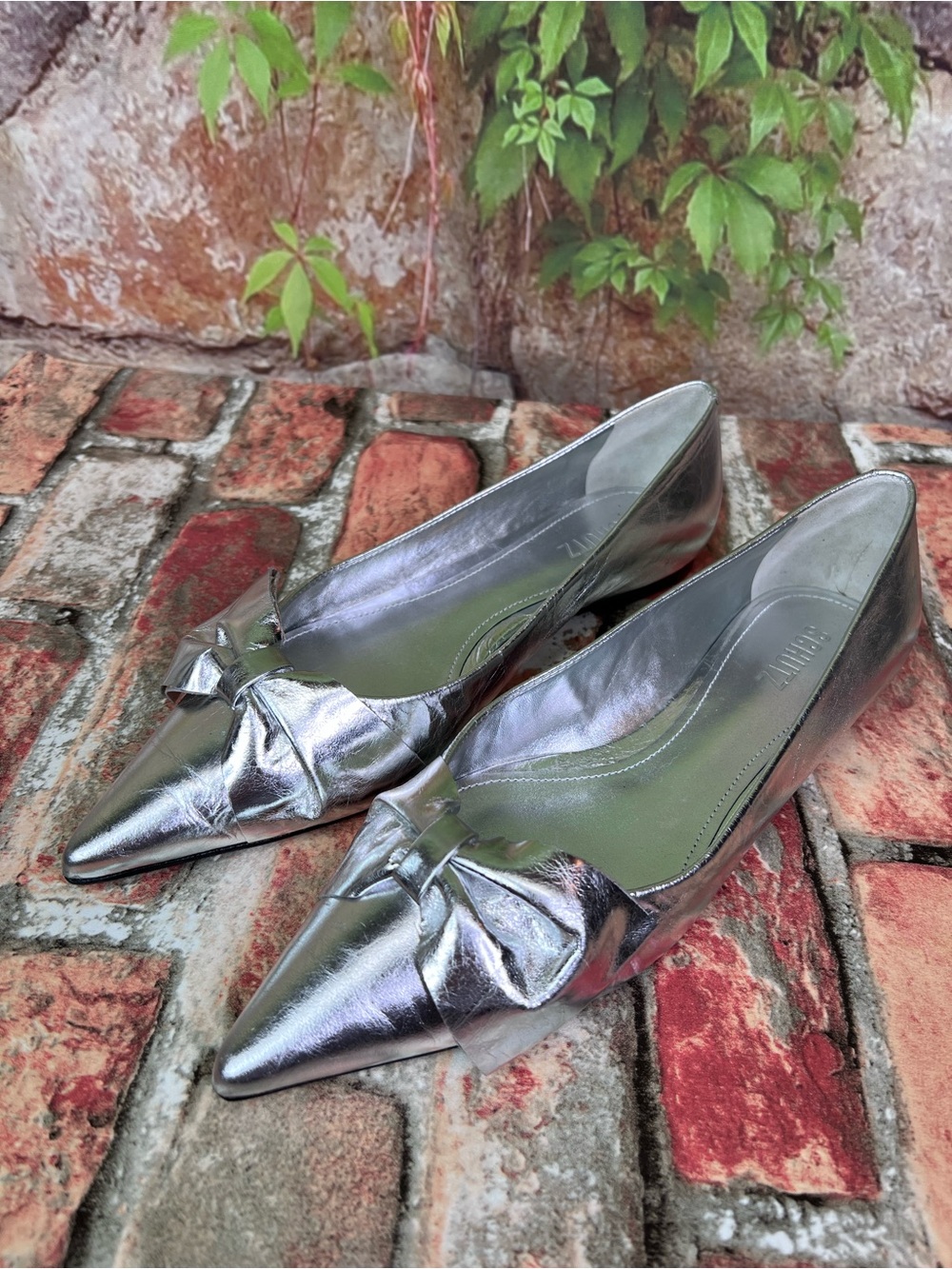 SHUTZ Quiet Luxury Silver Lyla Leather Pointed Toe Ballet Flat, 9 (runs large) - Picture 2 of 12